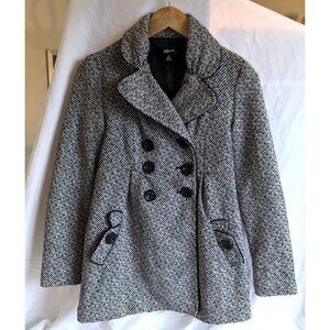 IZ BYER/BYER CALIFORNIA Sharkskin Double-Breasted Pea Coat Wool Blend Size XS
